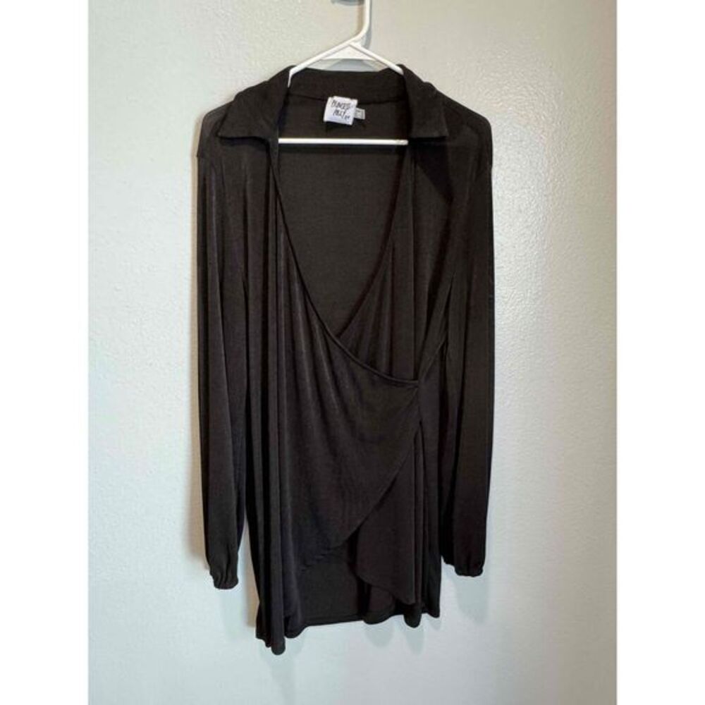 Princess Polly Black Collared Plunge V-Neck Faux Wrap A-Line Mini Dress Size 12